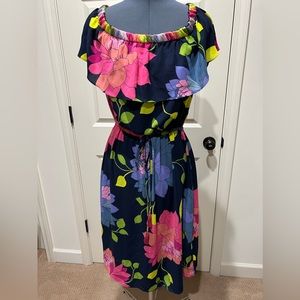 Trina Turk Floral Off Shoulder Tassel Dress